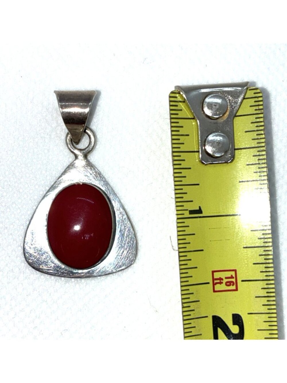 VTG 925 Sterling Silver Bezel Setting w/ Cranberry Red Stone Pendant Mexico